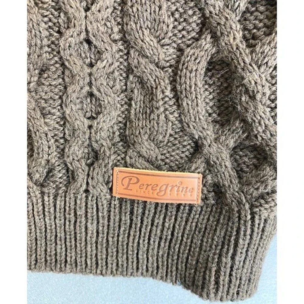 Peregrine‎ Mens M Wool Cable Knit Fisherman Sweater Brown Button Neck England